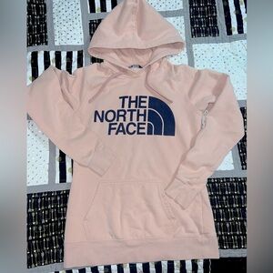 Pink North Face hoodie with Navy blue logo